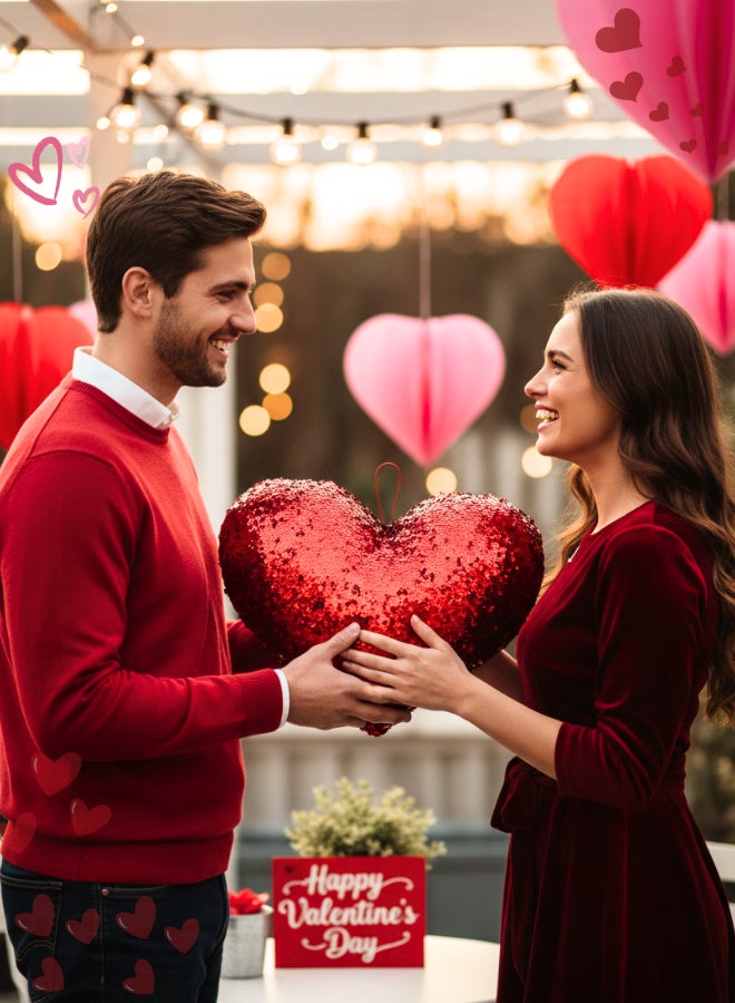 Feelings Reversible Sequin Heart Pillow 40cm - Glitter Magic Cushion for Valentine’s Day Gift & Room Decor - Image 4